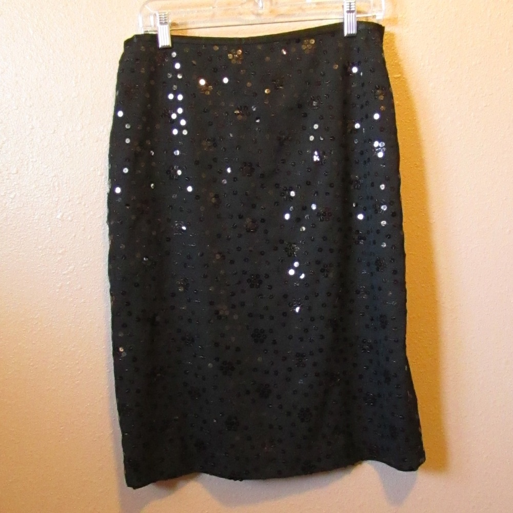 LOFT Black Sequin Pencil Skirt